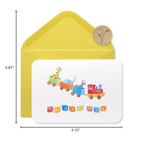 Papyrus Baby Thank You Cards with Envelopes, Toy Train (12-Count)