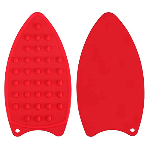 Heat Resistant Silicone Iron Rest Mat - 2 Pack, Non-Slip Surface, Red