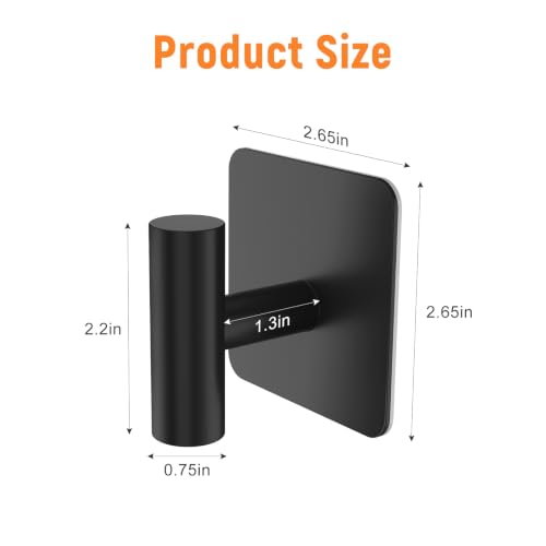 SetSail Adhesive Towel Hooks - Matte Black, 4 Pack for Bathrooms