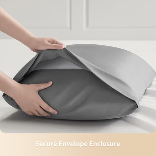 Cooling Bamboo Pillowcases, Soft Viscose with Envelope Closure, 2 Pack - Light Grey