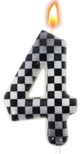 Checkered Number 4 Birthday Candle for Cake Decoration
