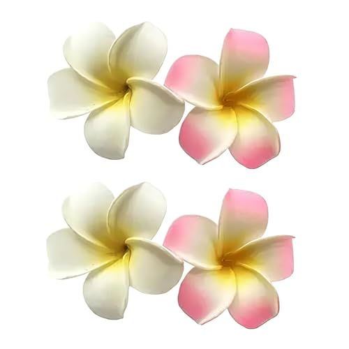 ZLmoue Hawaiian Plumeria Hair Flower Clips 4Pcs 7cm White and Pink