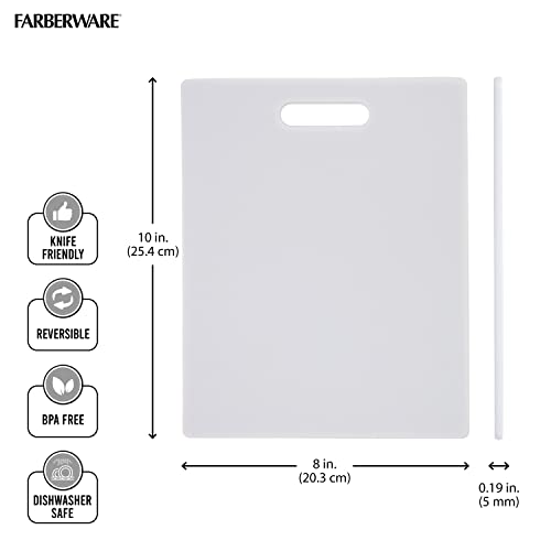 Farberware Reversible Plastic Cutting Board 10"L x 8"W, White, Dishwasher Safe