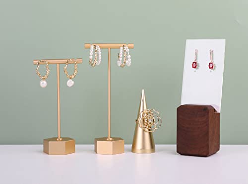 Gold Metal Earring Display Stand with Hexagon Base - 4.5" Height
