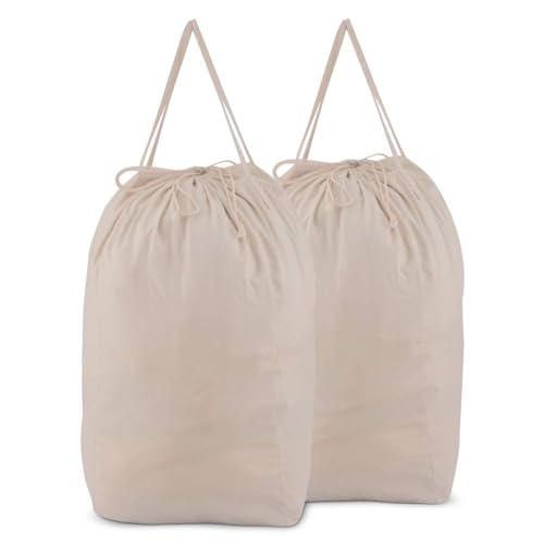 MCleanPin Washable Laundry Bags with Handles, 140L Storage - Beige (2 Pack)