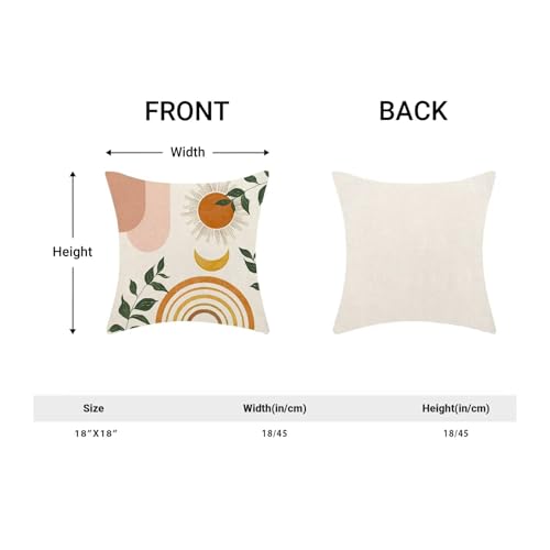 Mid Century Abstract Pillow Covers 18x18 (Set of 2) - Boho Orange & Green Leaf Design