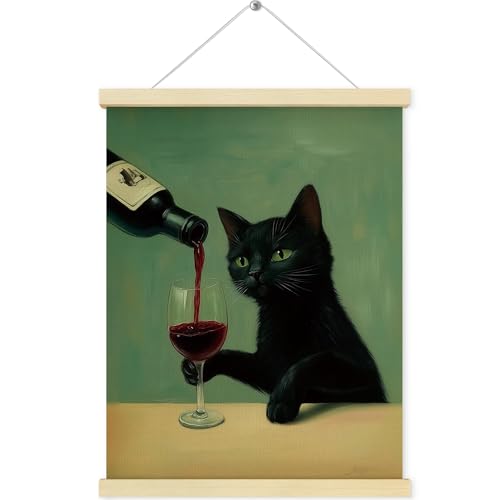 Funny Black Cat Wall Art Decor - 12x16 Canvas Print with Frame