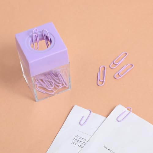 Magnetic Purple Paper Clip Holder with 18 Clips - Desk Organizer