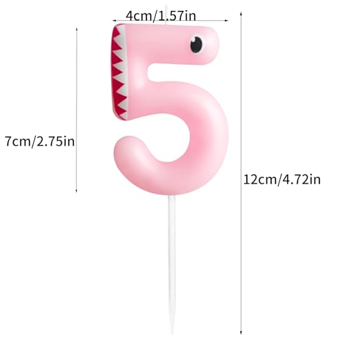 Pink Shark Number 4 Birthday Candle - Ocean Theme Cake Topper