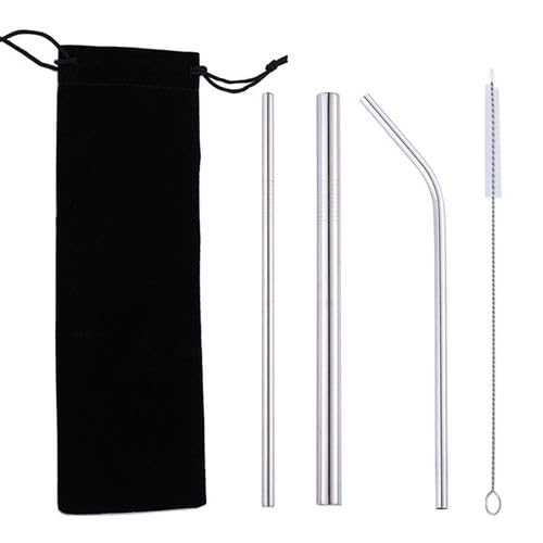 5-Pack Reusable Stainless Steel Drinking Straws with Case