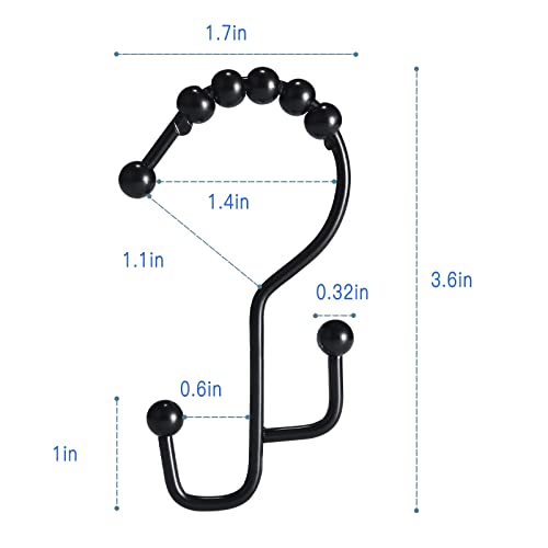 SUTINE Black Shower Curtain Hooks - 12 Rust Proof Stainless Steel Rings