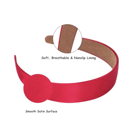 Wecoe 10 Pack Dark Red Satin Headbands 1 Inch Wide Non-Slip Hairbands