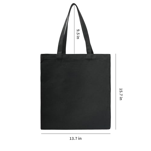 TOPASION Black Cotton Canvas Tote Bag - Lightweight Reusable Shopping Bag