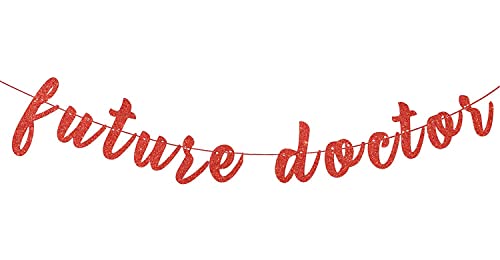 Future Doctor Banner - Red Glitter Graduation Party Decor 2026
