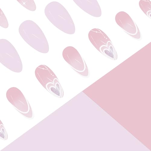 Valentine Press on Nails Medium Almond White French Tip Fake Nails