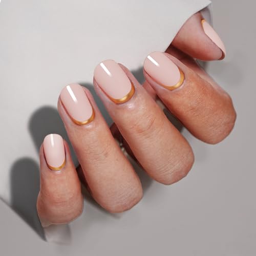 Short French Gold Press On Nails Glossy Square Fake Nails Kit