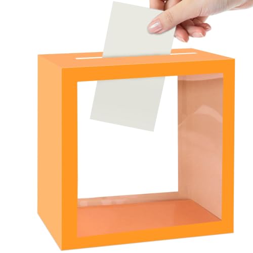 Orange Card Box with Clear Window for Weddings & Events - 9x9x5in