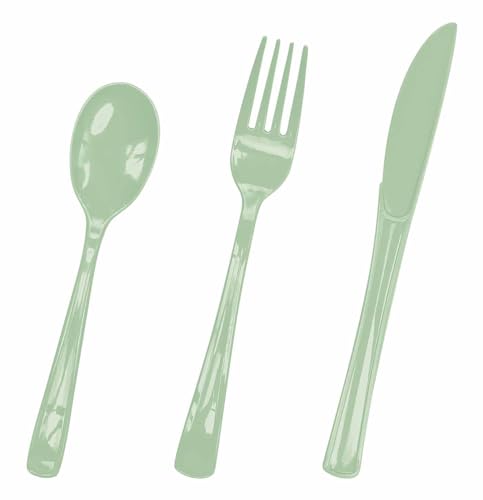 Sage Green Plastic Silverware Set - 75 Pack for 25 Guests