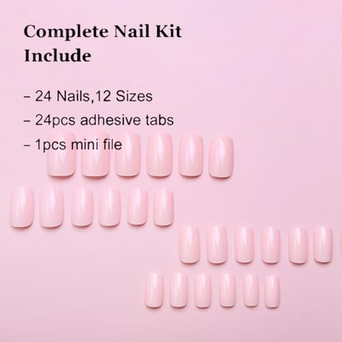 Nude Pink Square Press On Nails Short Reusable Fake Nails Kit