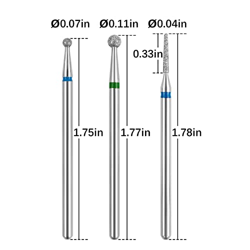 Difenni Diamond Cuticle Drill Bits Set for Electric Nail File 3pcs