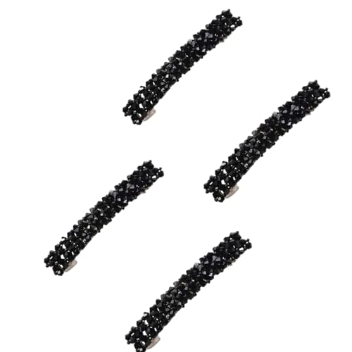 Black Rhinestone Hair Barrettes Metal Hair Clips 4Pcs