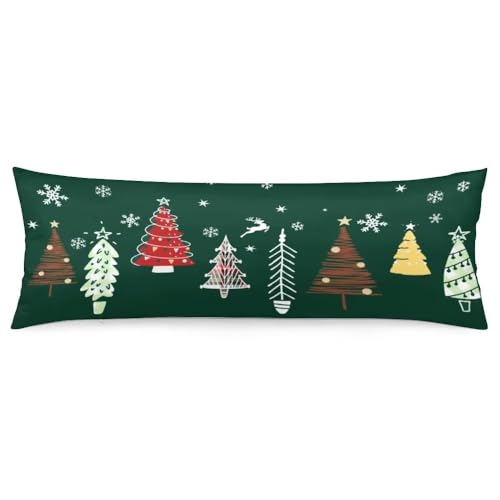 Christmas Tree Body Pillow Cover 20x54" - Forest Green, Zippered