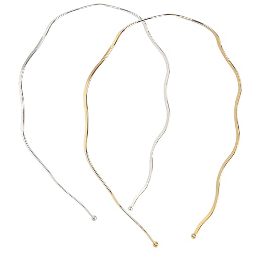 Ceemiaa Wave Metal Headbands 2-Pack - Gold & Silver Non-Slip Hair Accessories