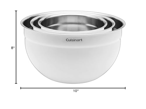 Cuisinart CTG-00-SMBW White Painted Stainless Steel Mixing Bowls with Lids, Set of 3
