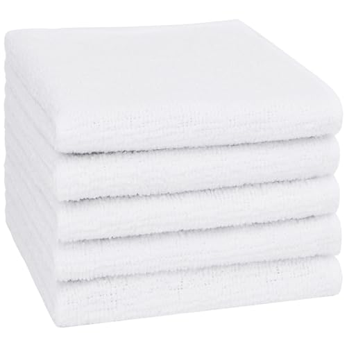 Orighty Microfiber Washcloths 5 Pack 12x12 Inch White Face Towels