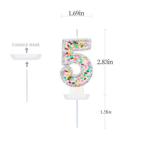 Number 5 Birthday Candles with Sprinkles - 3 Inch Party Decor