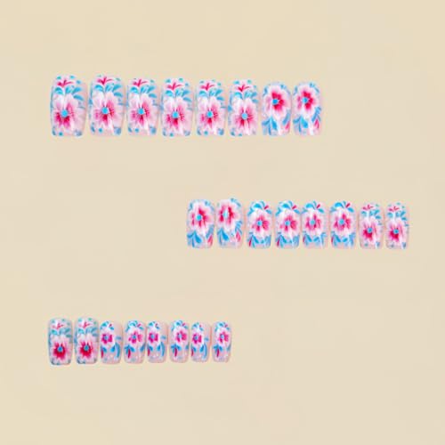 Medium Square Press On Nails Floral Design 24 Pcs