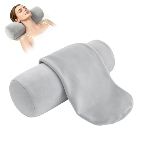 IFOYO Velvet Neck Roll Pillow Cover, 16" x 6" Gray Bolster Pillow Case