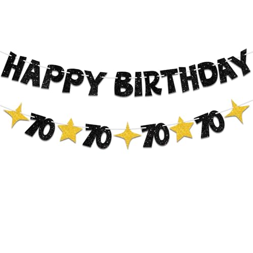 Black and Gold 70th Birthday Banner - Pre-Strung Party Decoration Sign