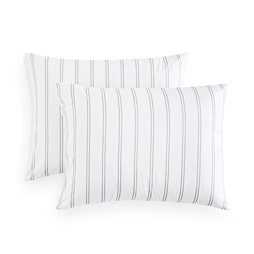 King Size Striped Pillow Cases - Gray White Ticking Stripe Set of 2