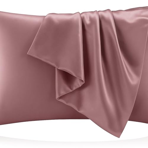 Valencia Beddings Satin Silk Pillowcase Set - Queen 20x30, Dusty Rose (2 Pack)