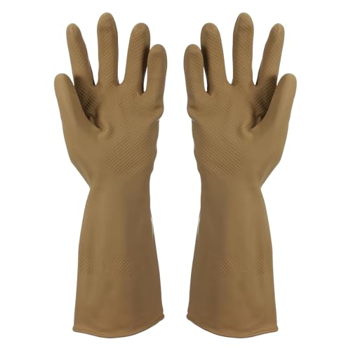 uxcell Reusable Rubber Cleaning Gloves, Large Brown Dishwashing Gloves