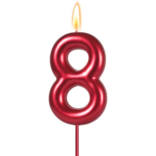 Red Number 8 Birthday Candle - 8th Birthday Cake Topper Decoration