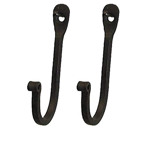 Early American Wrought Iron Single Prong Hooks - Rustic Black, Set of 2