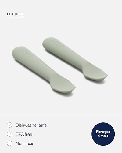 Lalo Little Spoon 2-Piece Set - Sage Silicone Baby Feeding Spoons