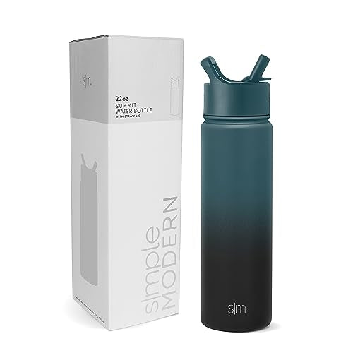 Simple Modern Water Bottle with Straw Lid Vacuum Insulated Stainless Steel Metal Cup Bottles | Reusable Leak Proof BPA-Free Flask for School | Summit Collection | 22oz, Moonlight
