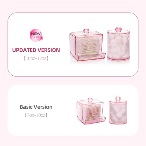 Tbestmax Pink Qtip Dispenser & Cotton Ball Holder Set - 10oz & 12oz