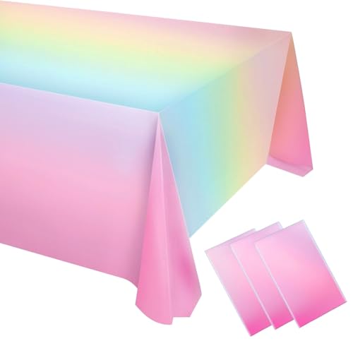 3 Pcs Rainbow Pastel Tablecloths - Disposable Plastic Covers for Parties