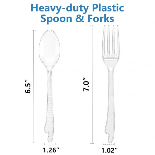 Cwczhi 100 Count Heavy Duty Clear Plastic Forks & Spoons - BPA-Free, Heat Resistant Disposable Cutlery for Parties