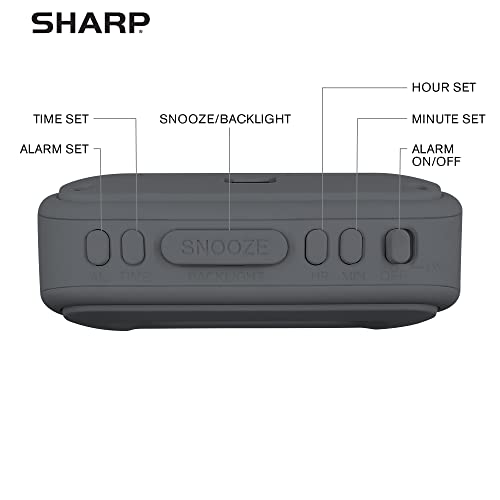 Sharp Digital Alarm Clock, Battery Operated with Backlight, Charcoal Black
