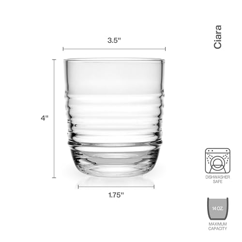 Mikasa Ciara Set of 4 Double Old Fashion Whiskey Rocks Short Beverage Glasses, 14 Ounce
