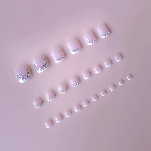 Short Press on Toenails White French Tip Square False Toenails