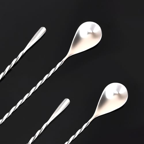 12" Stainless Steel Cocktail Mixing Spoon Set - 2-Pack Spiral Stirrer