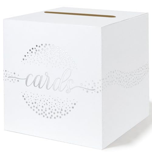 QIKSION White Gift Card Box with Silver Foil Design - 8.7"