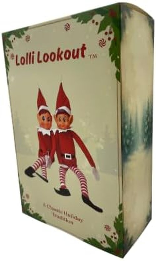 Lolli Lookout™ Christmas Elf Pair - Set of 2 Classic Plush Figurines | 14-Inch Red Holiday Shelf Sitters for Mantel Decor