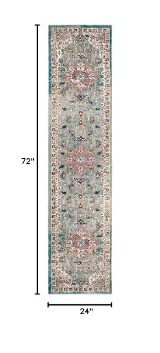 SAFAVIEH Aria Collection Runner Rug - 2' x 6', Green & Creme, Oriental Medallion Distressed Design, Non-Shedding & Easy Care, Ideal for High Traffic Areas in Living Room, Bedroom (ARA160G)
